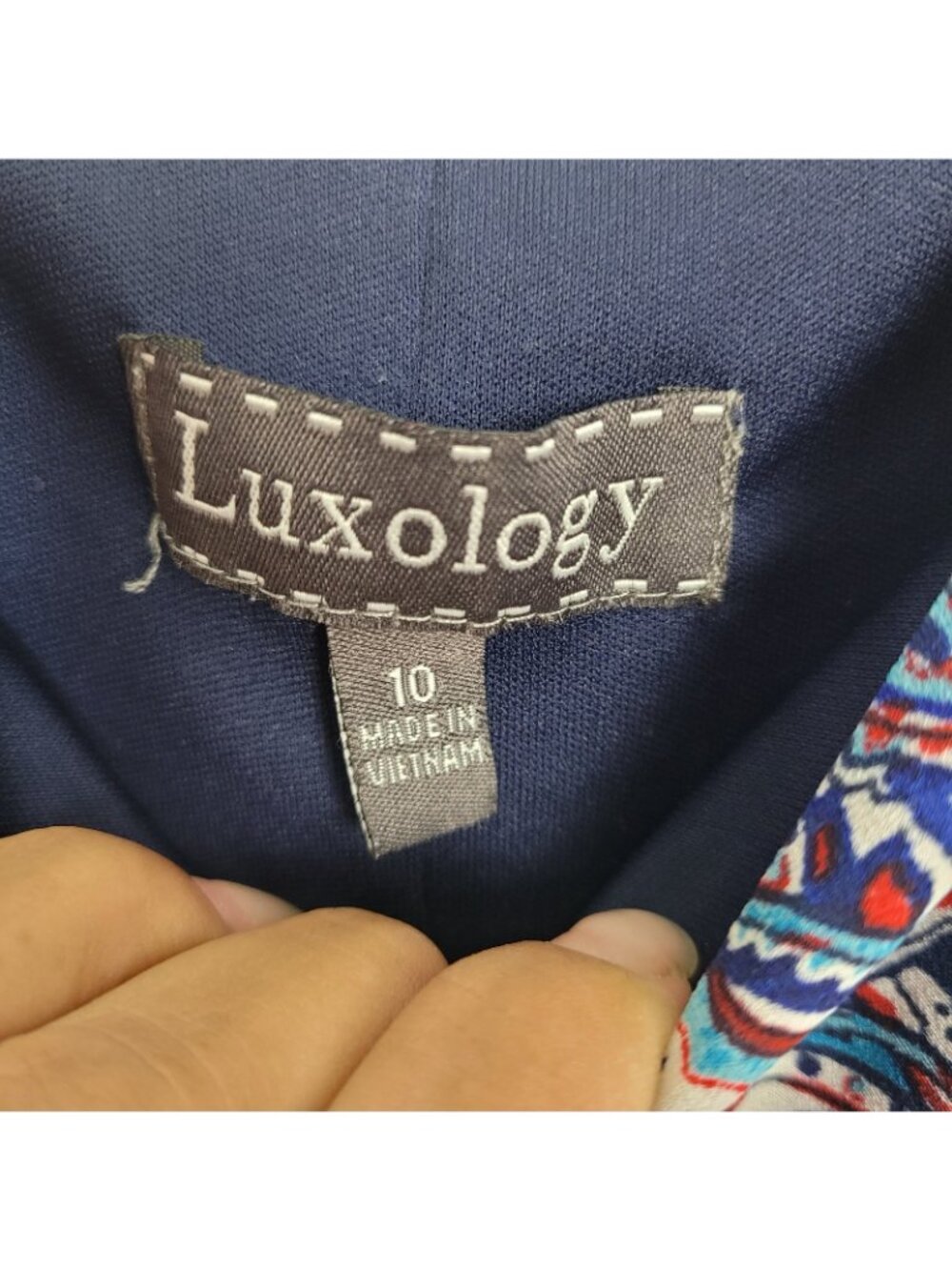 Luxology Bohemian Navy Blue Red Paisley Handkerchief Midi Dress Sz 10 Gypsy - Picture 5 of 6